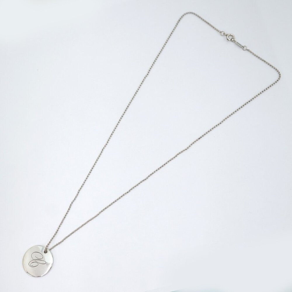 Tiffany & Co. Letter E Disc Round Ball Chain Necklace 17" Silver 925 Auth w/Bag - Picture 7 of 7